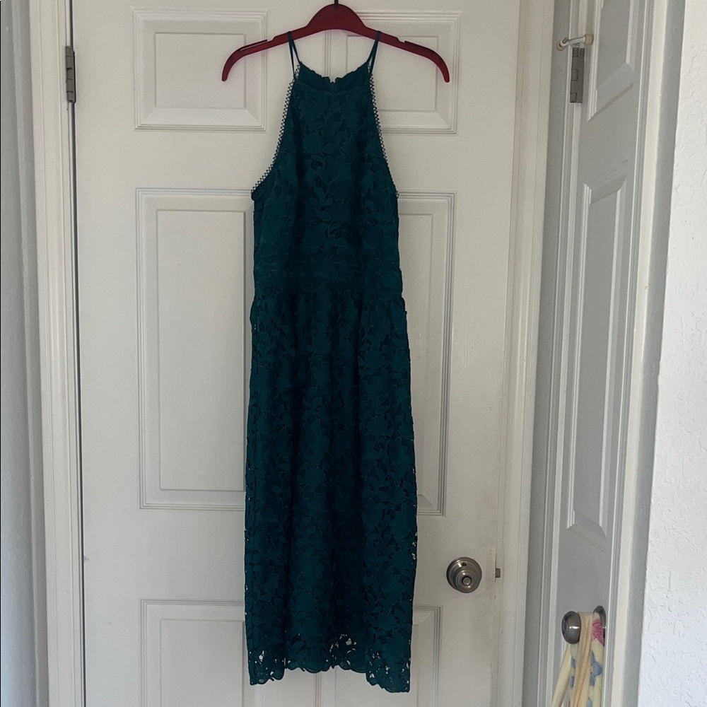 LOFT Teal Lace Midi Dress